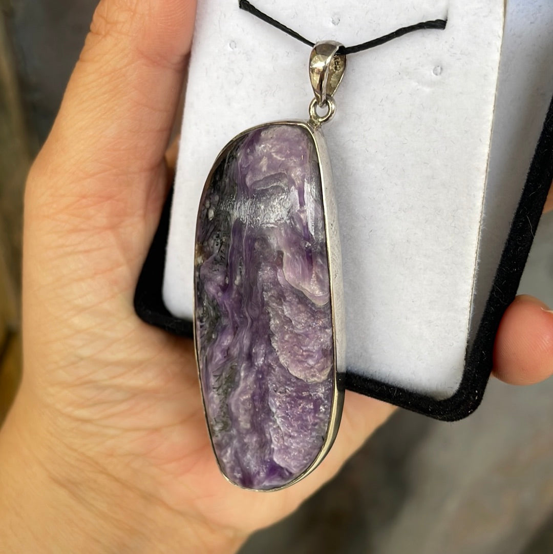 Charoite sterling silver pendant - Rivendell Shop