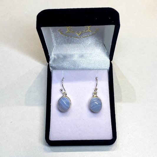 Blue Lace Agate Oval Earrings - Rivendell Shop