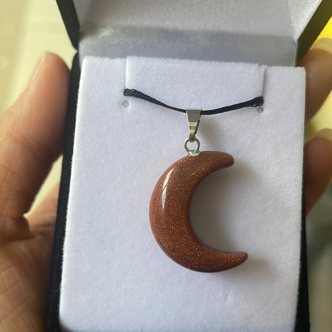 Goldstone Moon Pendant - Rivendell Shop