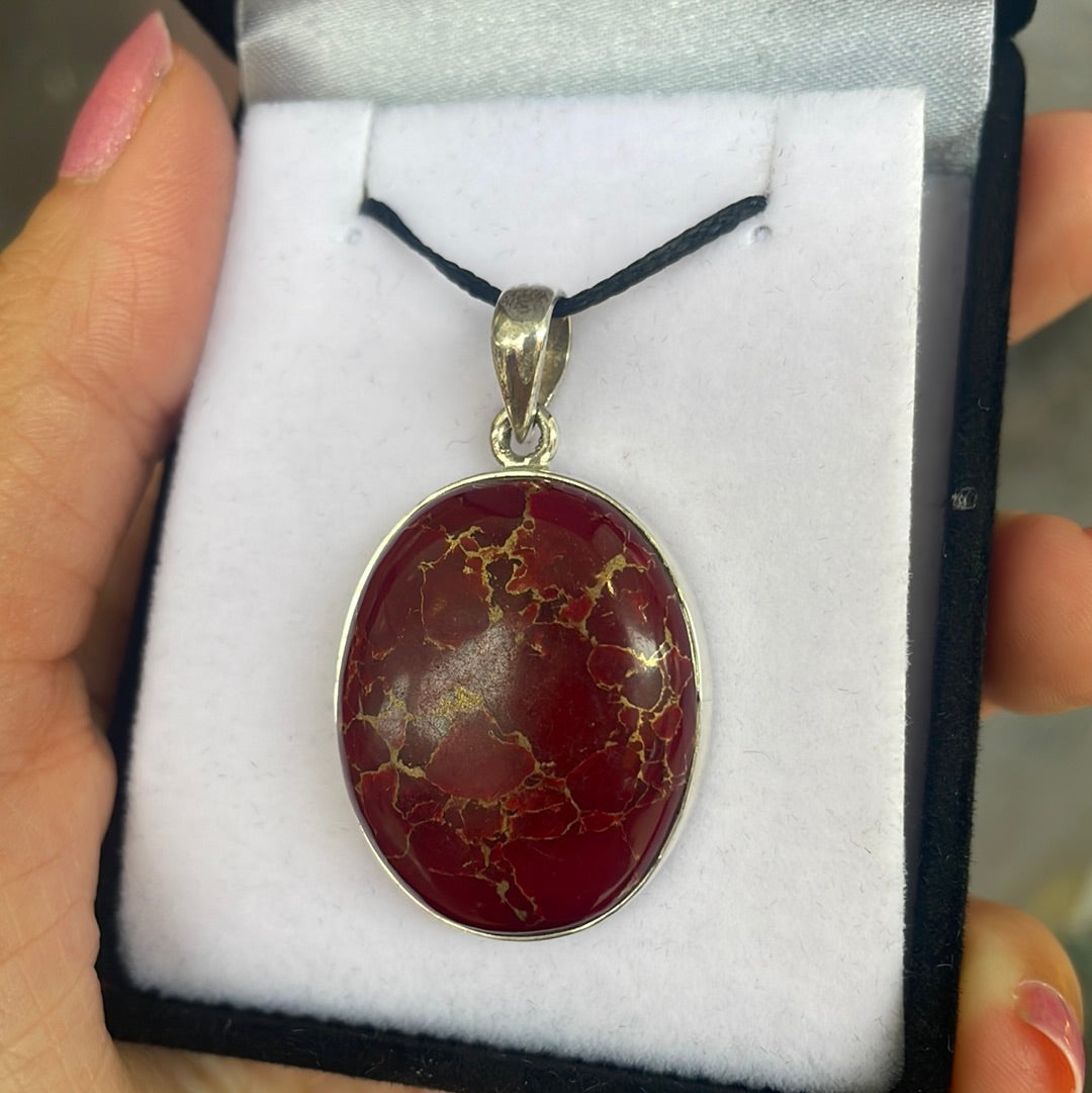 Red turquoise silver pendant - Rivendell Shop