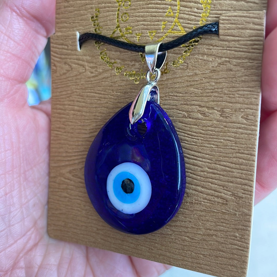 Evil Eye Pendant - Waxed cord Teardrop - Rivendell Shop