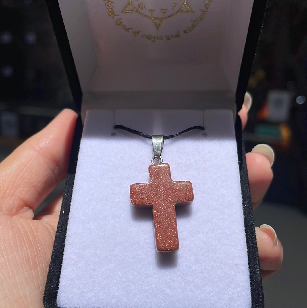 Goldstone cross pendant - Rivendell Shop