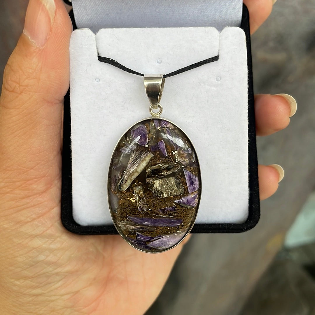 Charoite sterling silver pendant - Rivendell Shop