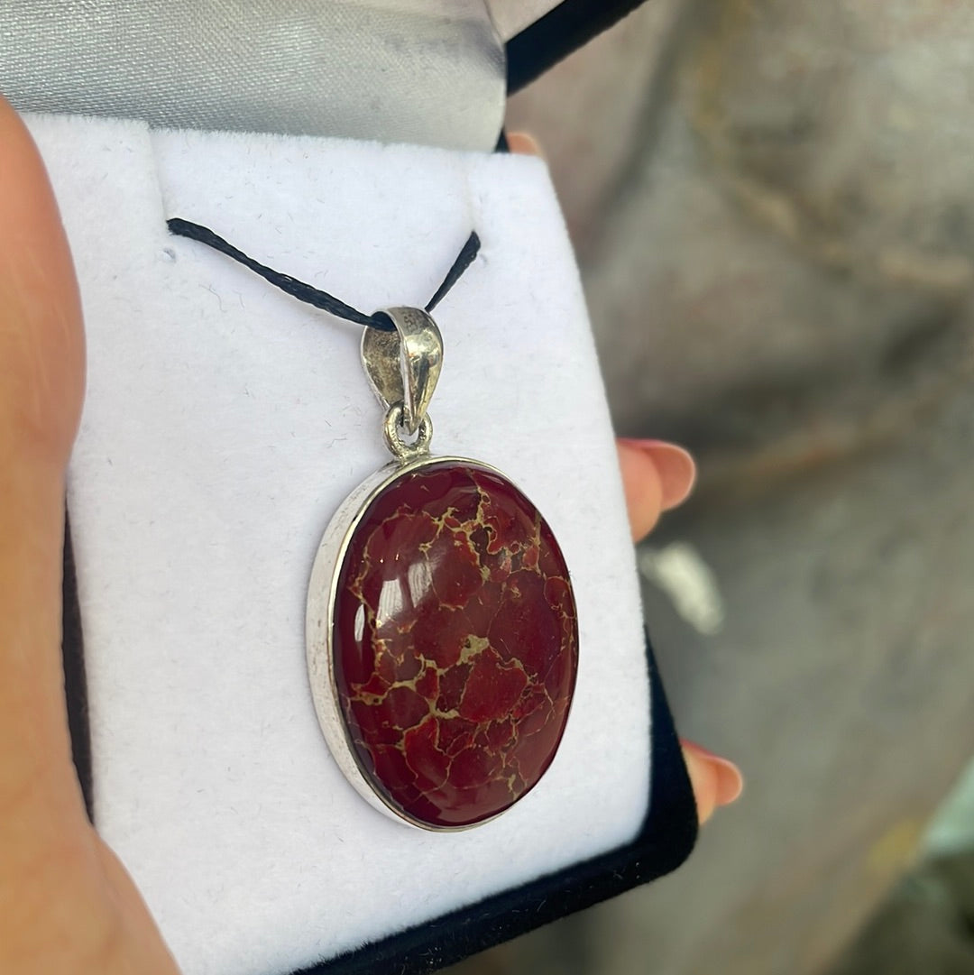 Red turquoise silver pendant - Rivendell Shop