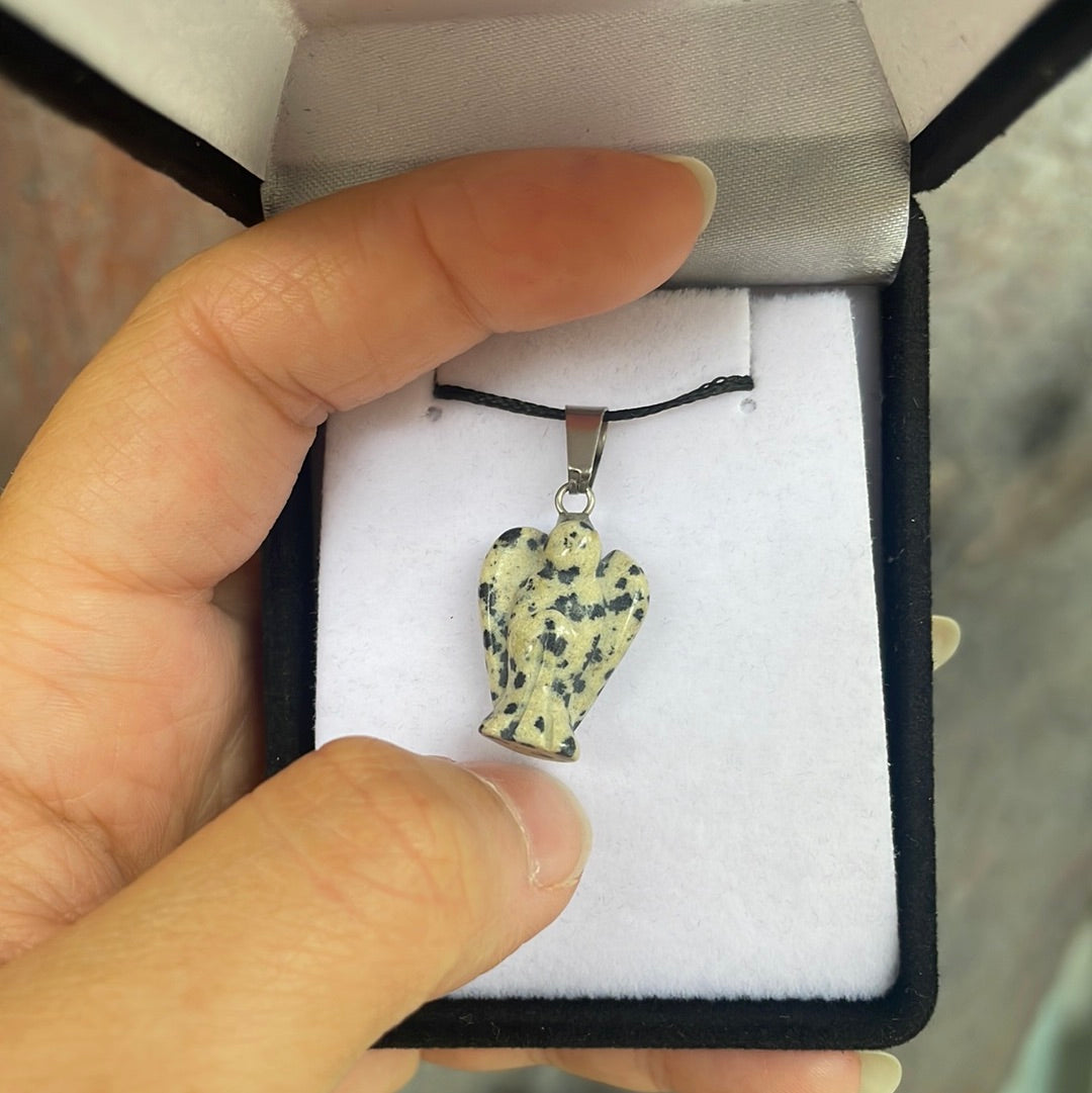 Dalmatian jasper angel pendant - Rivendell Shop