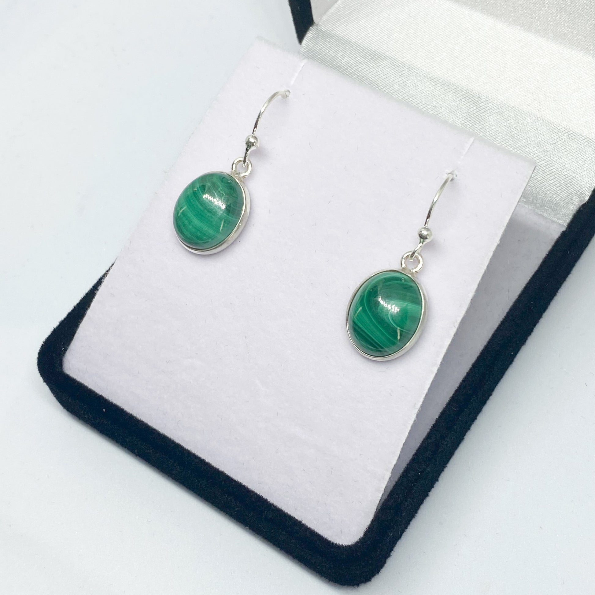 Malachite Drop Earrings - Oval - Rivendell Shop
