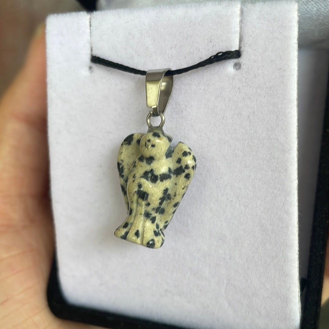 Dalmatian jasper angel pendant - Rivendell Shop