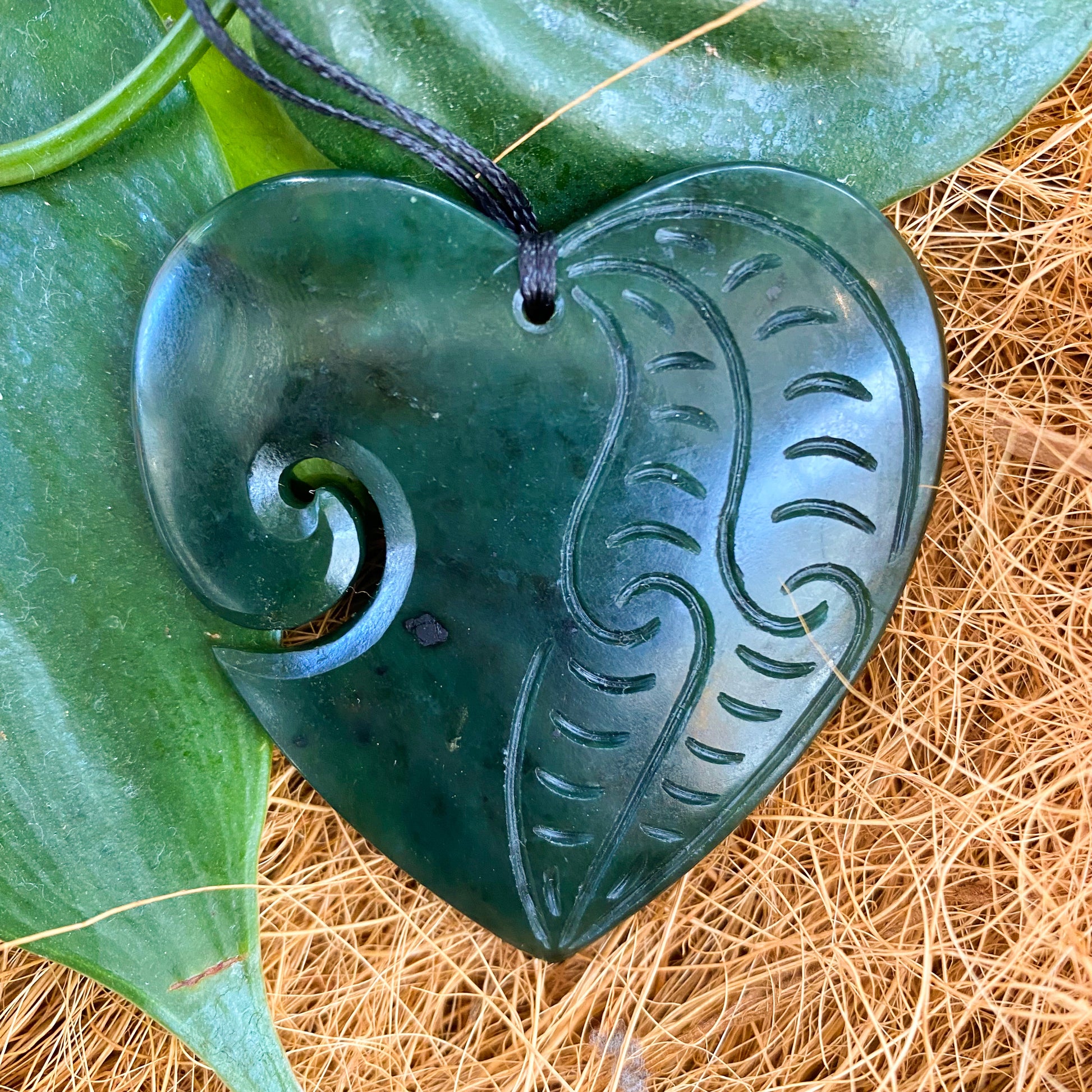 Heart Greenstone Pendant with Koru Indentation - Rivendell Shop