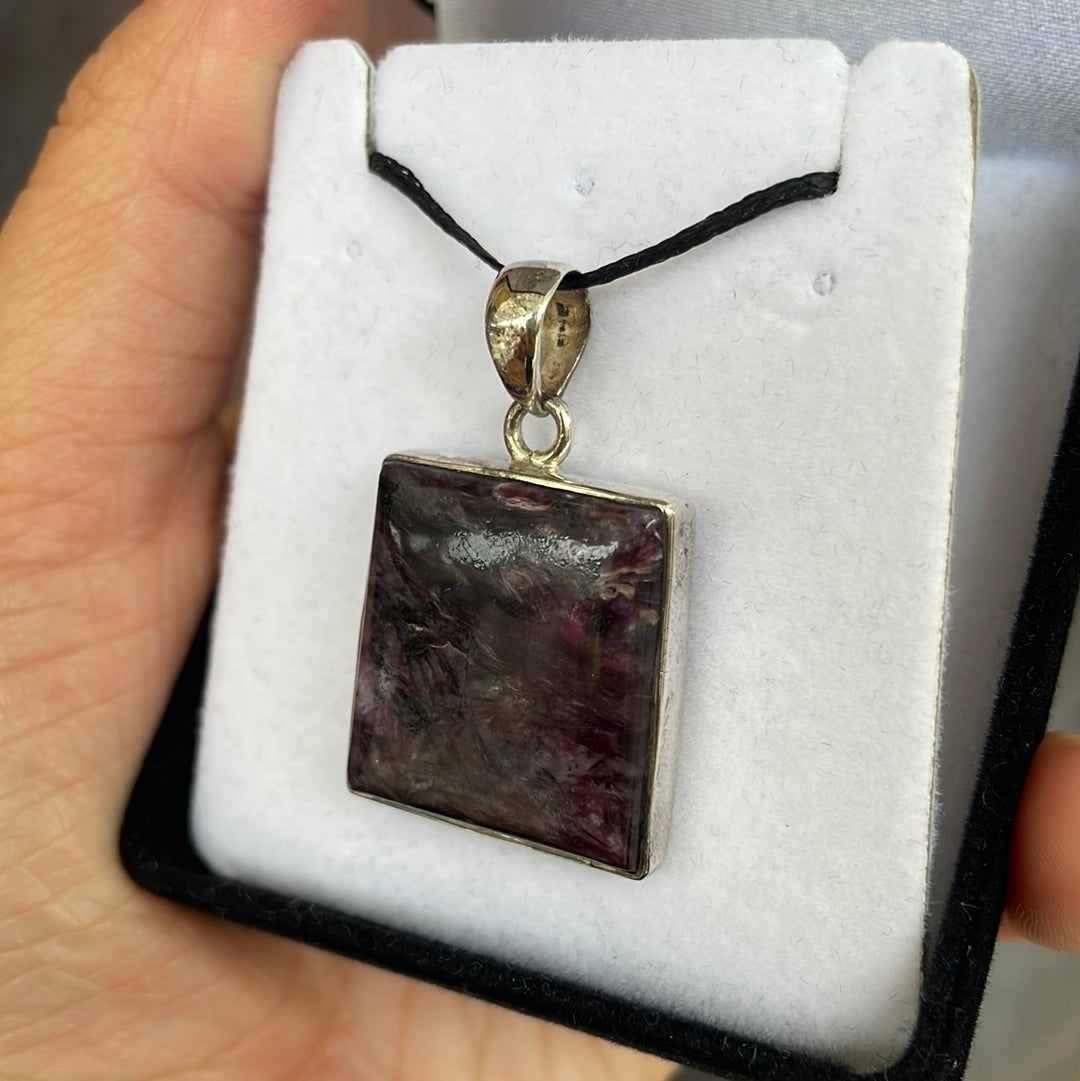 Charoite square sterling silver pendant - Rivendell Shop