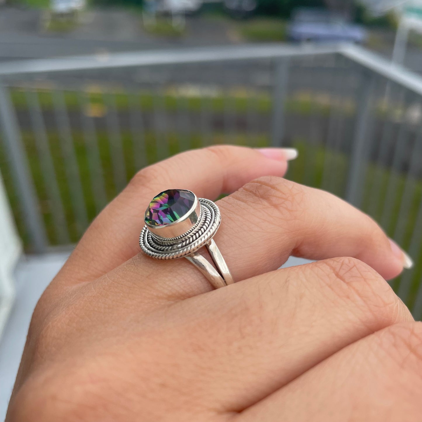 Mystic Topaz Round Sterling Silver ring - Rivendell Shop