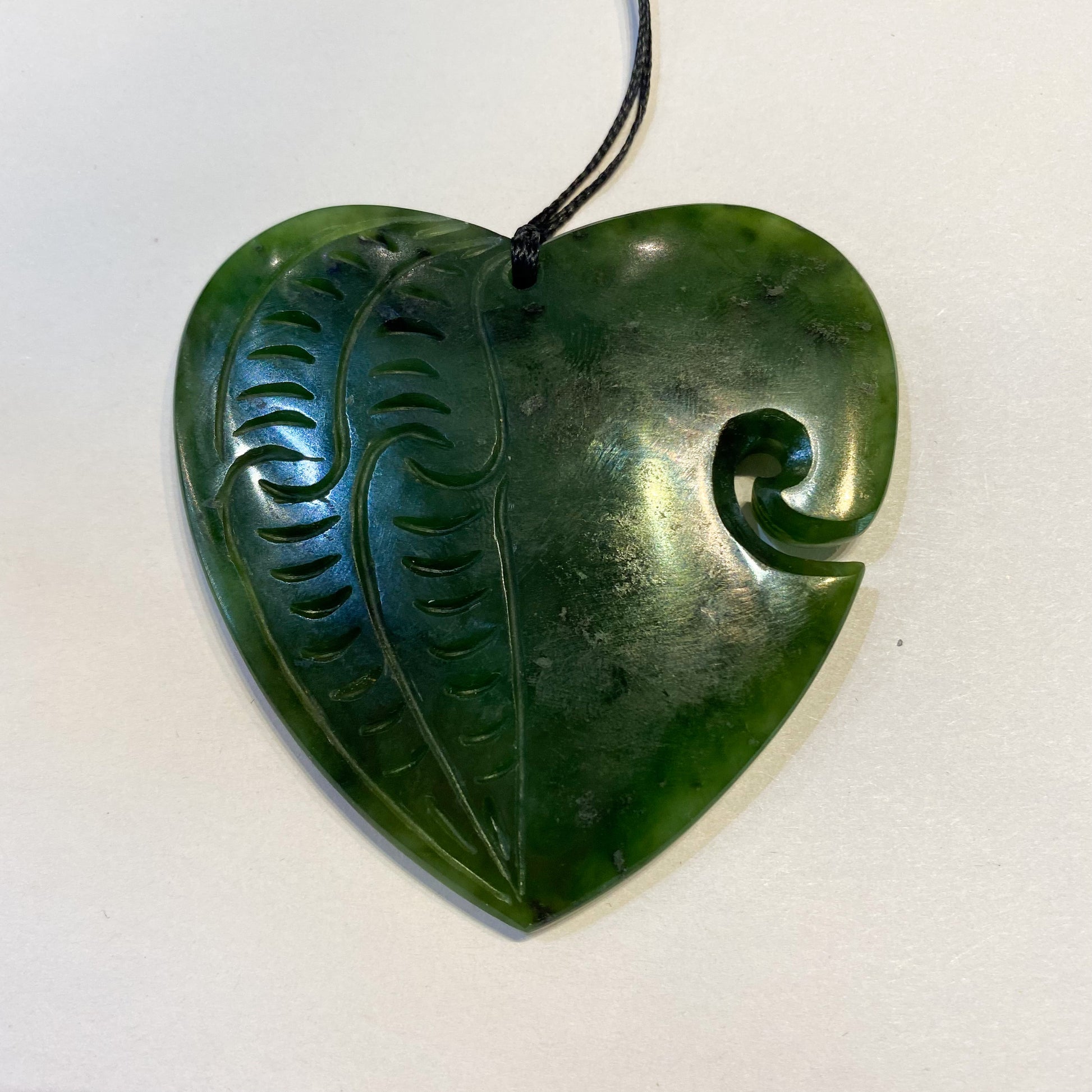 Heart Greenstone Pendant with Koru Indentation - Rivendell Shop