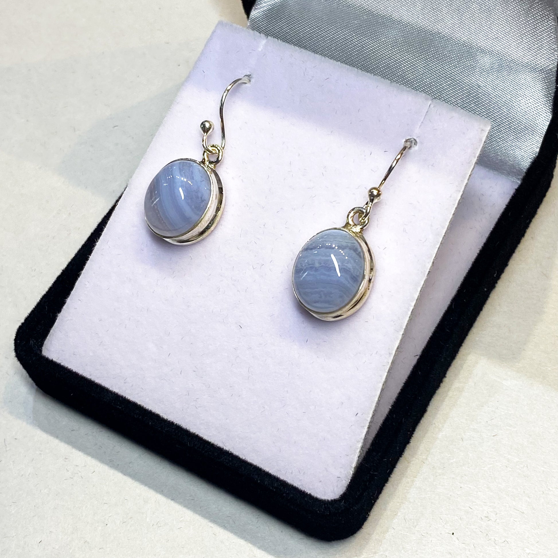 Blue Lace Agate Oval Earrings - Rivendell Shop