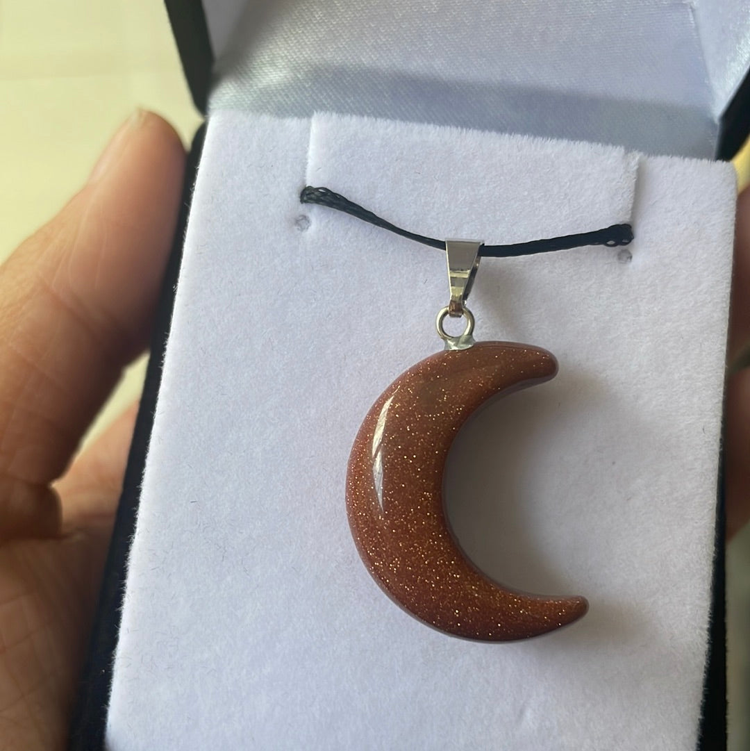 Goldstone Moon Pendant - Rivendell Shop