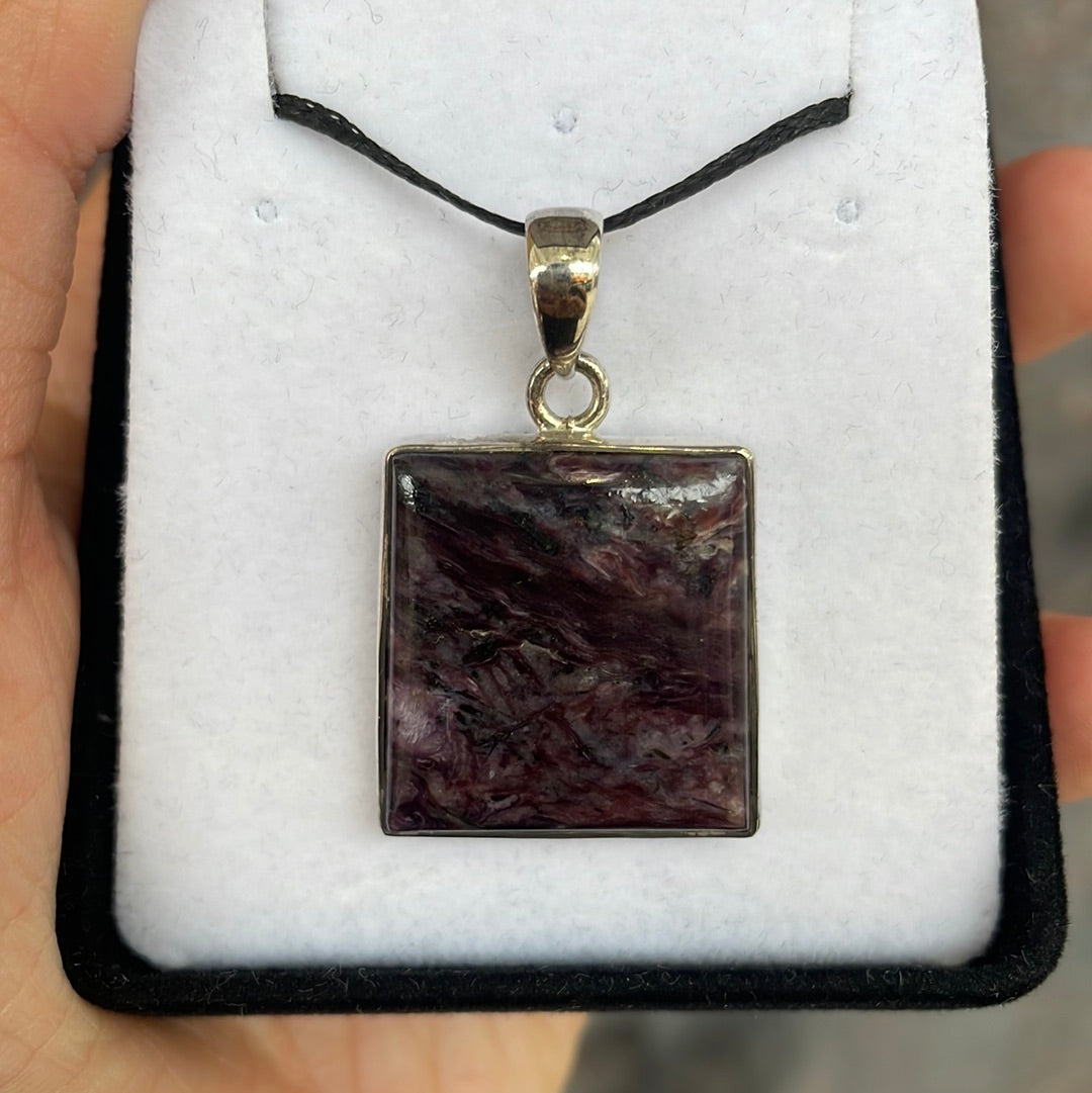 Charoite square sterling silver pendant - Rivendell Shop